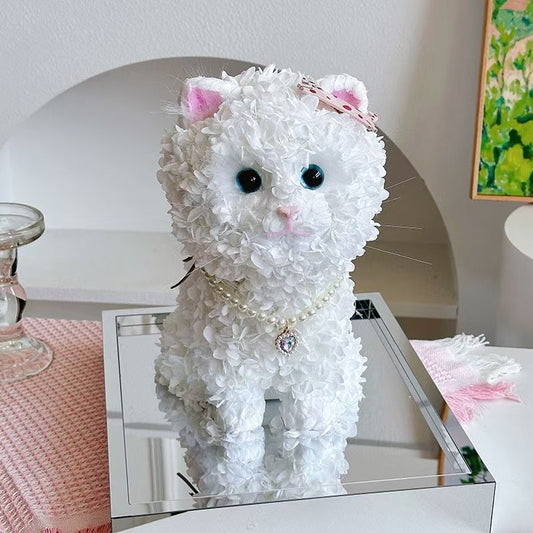 Flaurea Eternal Flower Floral Cat - White