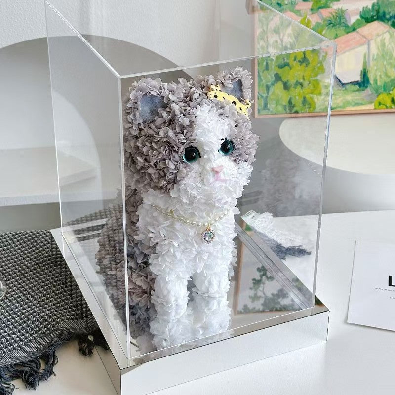 Flaurea Eternal Flower Floral Cat - Grey & White